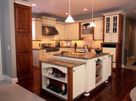 Raised Panel Bisque Cabinets With Cherry Trim North Country Cabinets